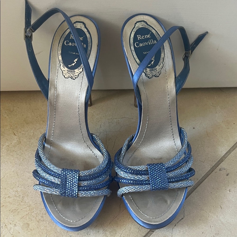 Rene Caovilla Blue Braided Strap High Heel Sandal - Picture 2 of 7